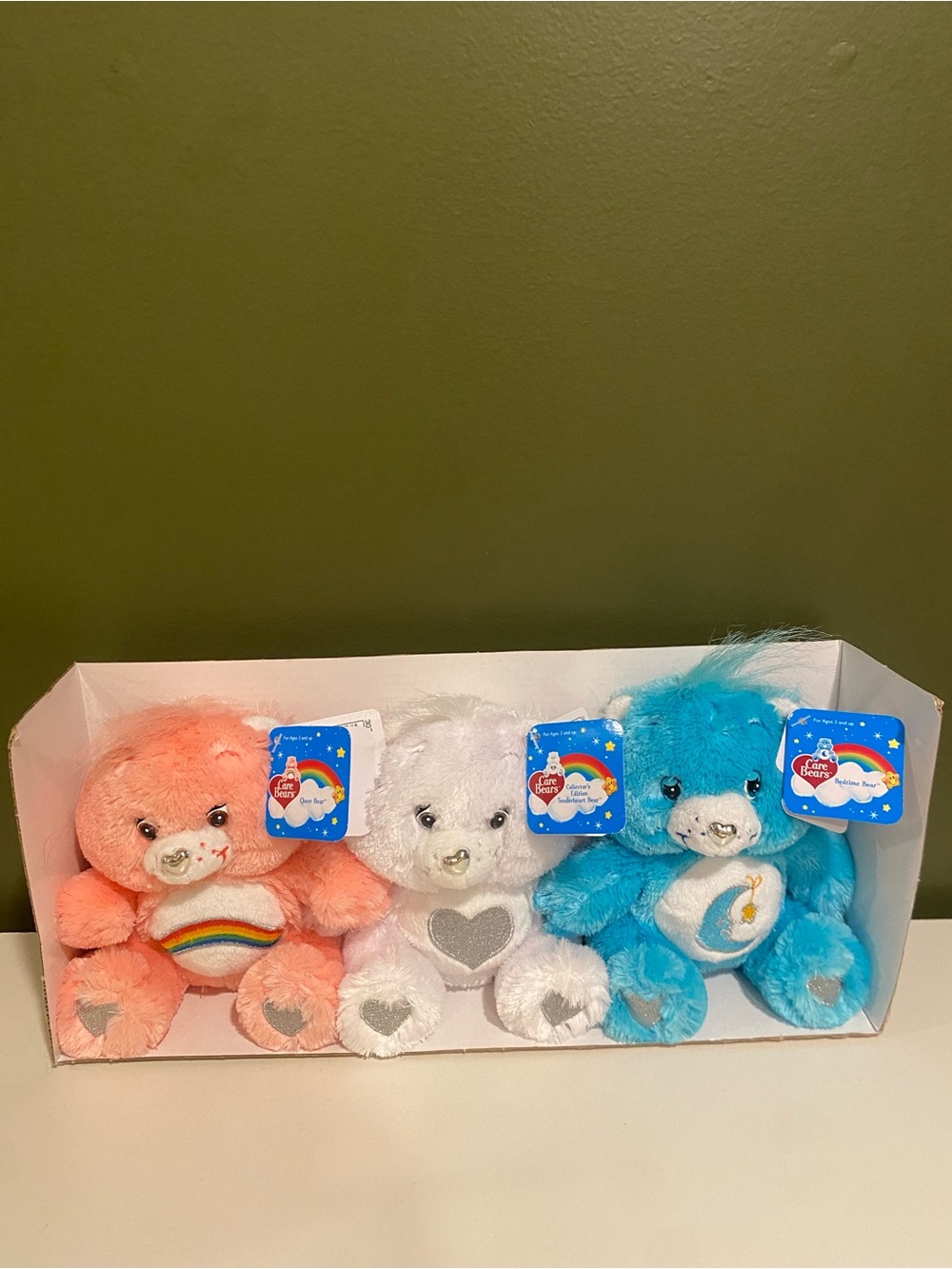 Care Bears Plush Set - Peach, White & Blue Trio